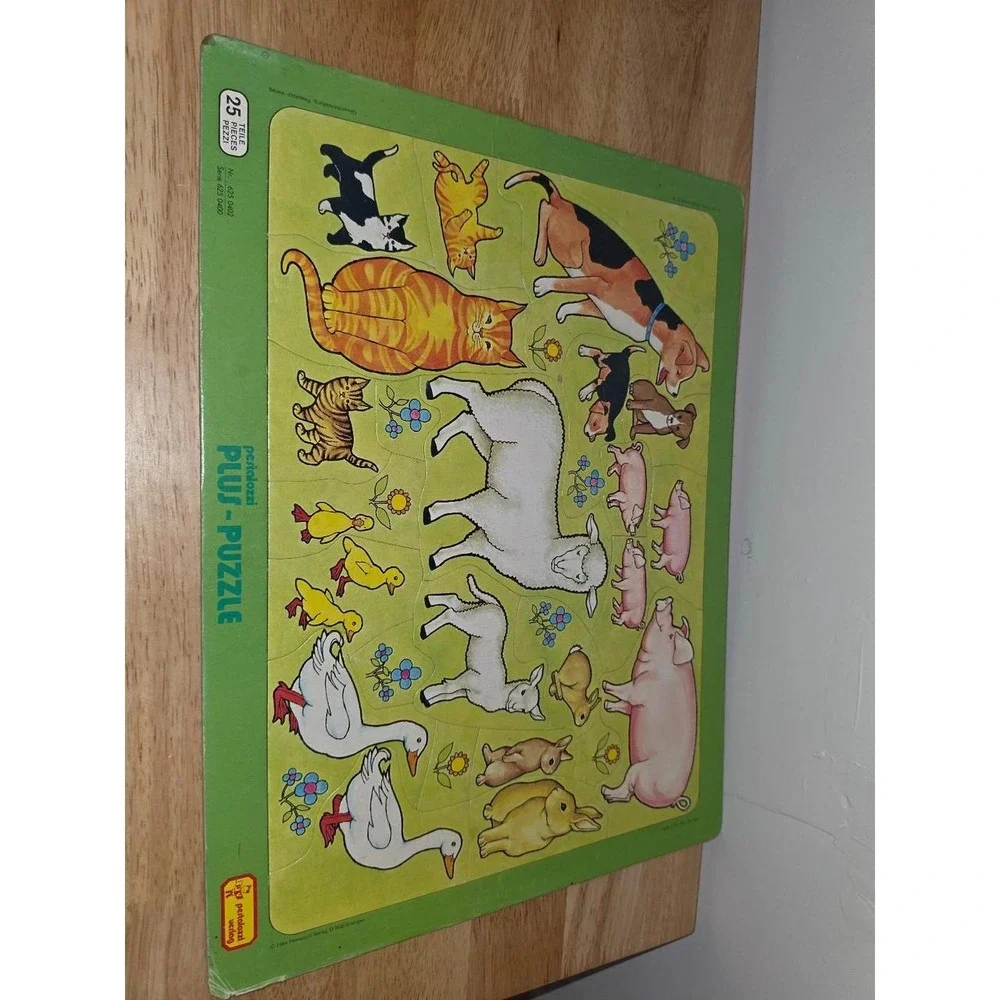 Pestalozzi Plus Puzzle 25 Piece Farm Animals Wooden Puzzle vintage frame tray